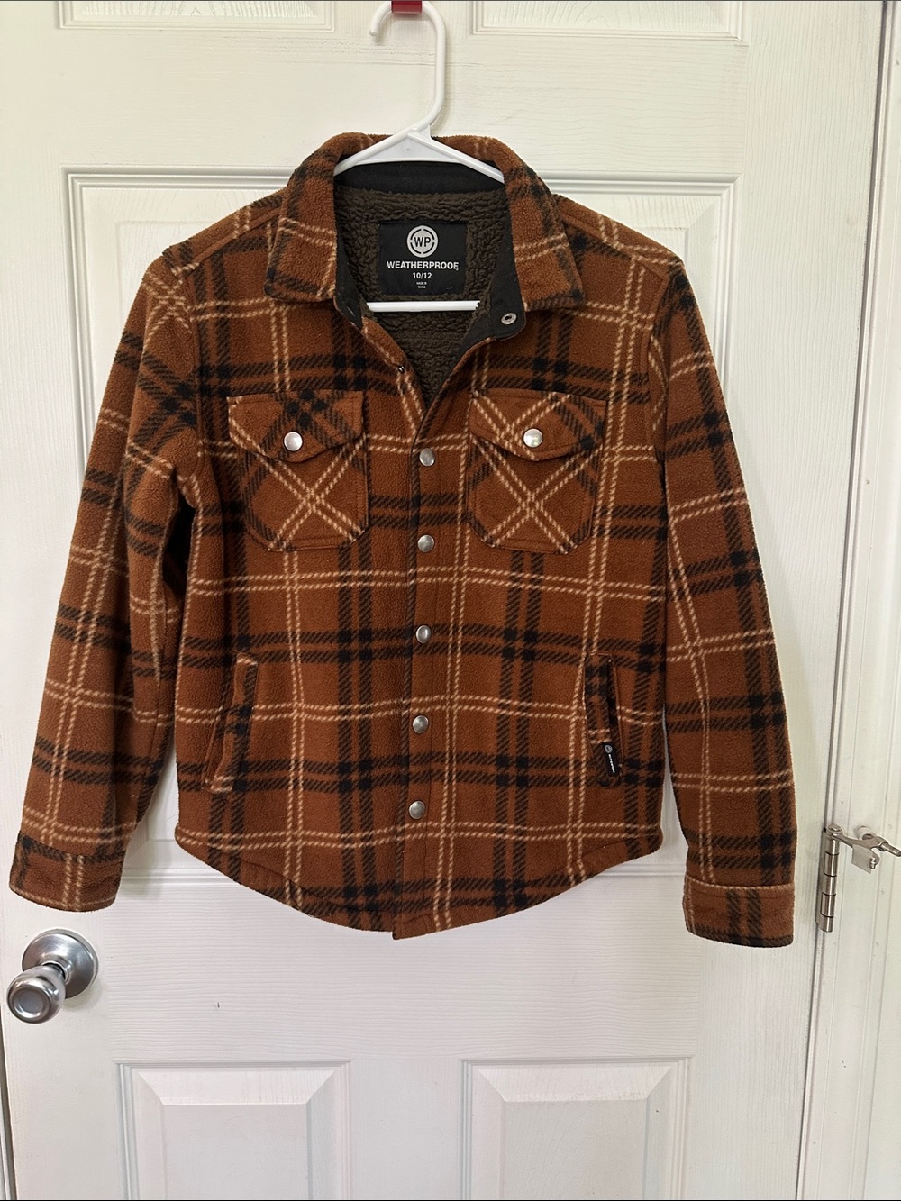 Weatherproof Kids Brown Plaid Sherpa-Lined Puffer Jacket
